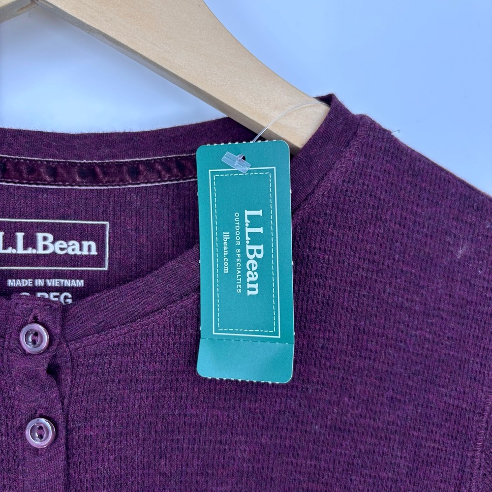 LL Bean Womens Waffle Knit Henley Shirt Size S Deep Port Heather Thermal Fall - Picture 3 of 9